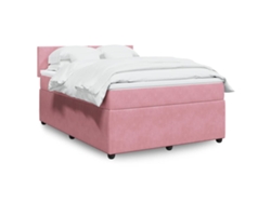 Cama Box Spring Con Colchón Terciopelo Rosa 160x200 Cm