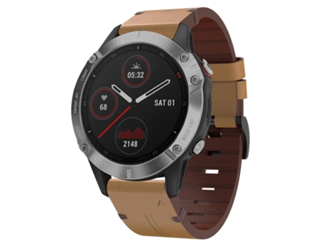 Correa de reloj con hebilla de acero y cuero para Garmin Fenix 6 GPS 22 mm (marrón claro)