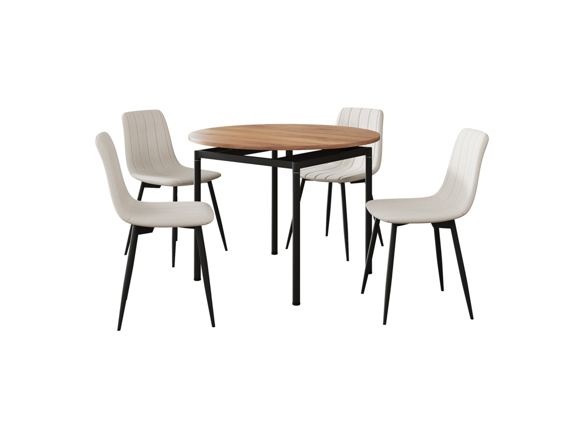 Conjunto de Comedor Hemnes Mesa Redonda 4 Sillas 75 x Ø100 cm Beige [EN.CASA]