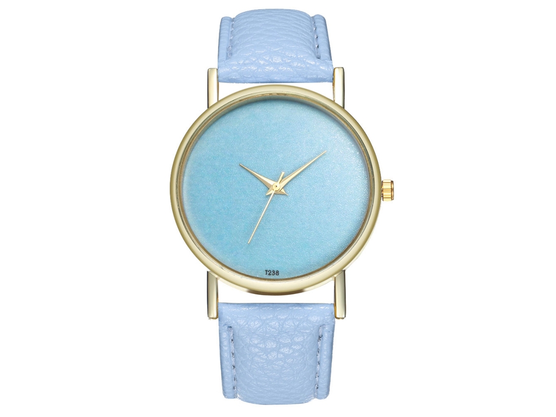 Elegante Reloj De Pulsera De Cuarzo Informal Para Mujer Con Correa De Piel Sintética Azul Claro.