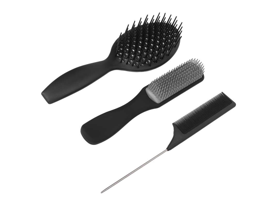 Set 3 Cepillos De Pelo Cepillo Desenredante Cepillo Estilista Peine Cola Para Mujer Hombre Negro