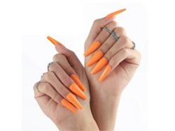 Uñas postizas YUNZII estilo ataúd, color morado, extra largas y brillantes, 24 piezas, color naranja