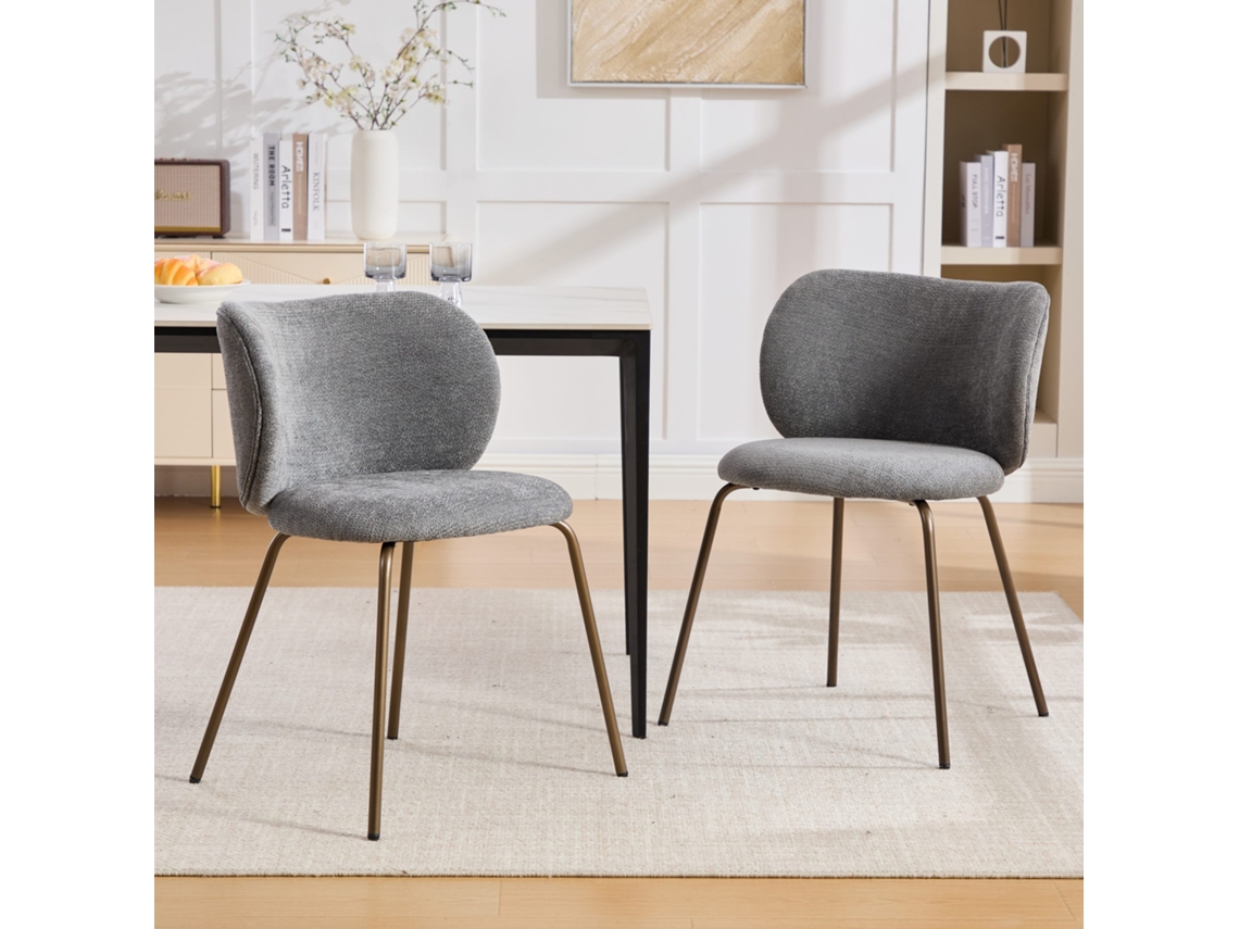 Juego De 2 Sillas De Comedor De Chenilla Con Respaldo Curvo, Color Gris Bronce.