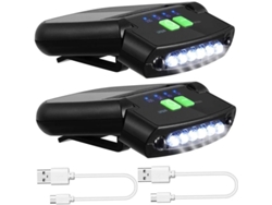 Linterna Led Recargable Usb Con Clip Para Casco, Ideal Para Acampar, Pescar Y Leer - 2 Unidades, Color Negro.