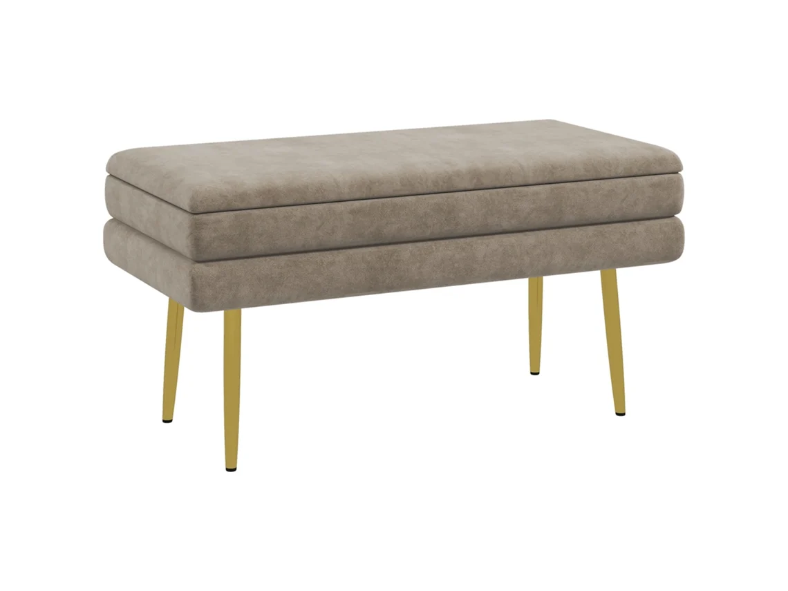 Banco De Almacenamiento De Terciopelo De 30 Litros Con Patas Y Cabecero De Acero, 79,5 X 37,5 X 43 Cm, Color Beige.
