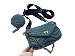 Bolso de hombro acolchado estilo francés para mujer, de piel sintética, con cremallera, pequeño bolso cruzado multiusos, color azul Lalamoli