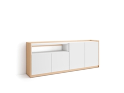 Aparador de comedor, 207x37x80cm, 4 puertas, armario de almacenamiento, blanco y roble claro.