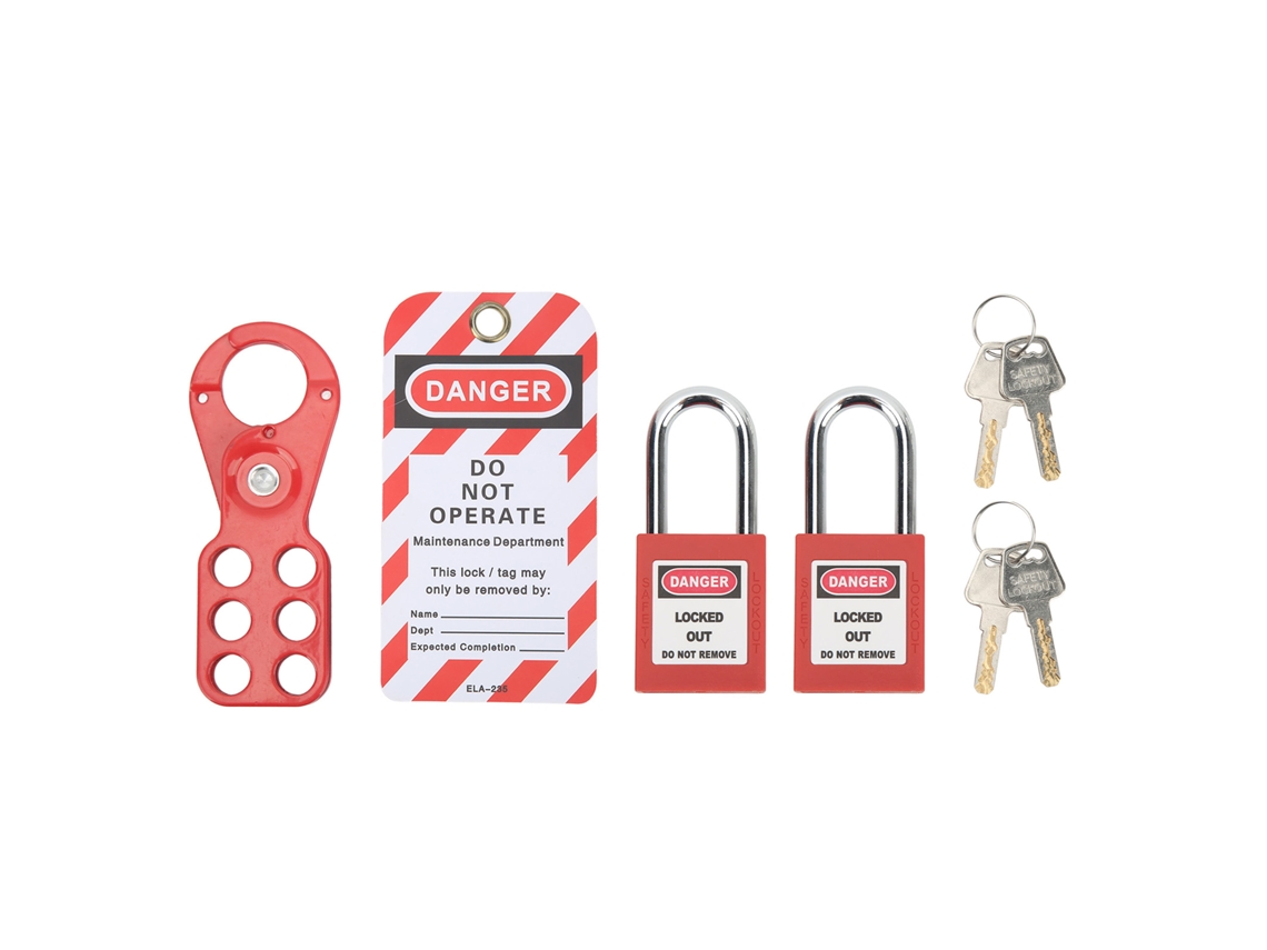 Kit de bloqueo y etiquetado de seguridad Loto con cadena, etiqueta y llaves antivandálicas para equipos industriales