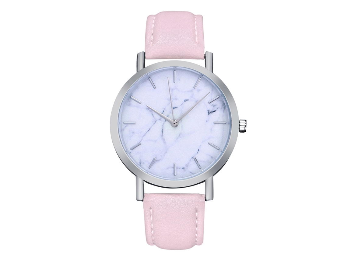 Reloj De Cuarzo Con Correa De Cuero Pu Moda Para Mujer Dial Redondo Pulsera Rosa