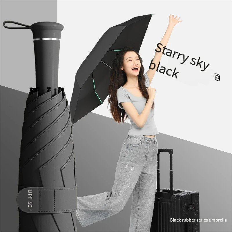 Paraguas De Vinilo Con Mango Telescópico, Resistente Al Sol Y A La Lluvia (negro 6k)