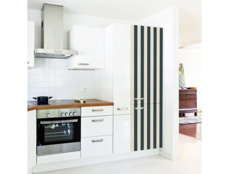 Adhesivo para Nevera y Lavavajillas PLAGE Rayas Negras y Beige Tendencia de Rayas 180 cm X 59.5 cm