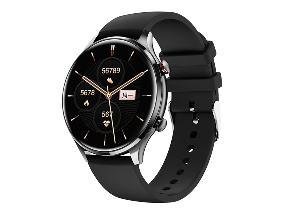 Reloj inteligente Yunzii negro con llamadas Bluetooth, múltiples modos deportivos, reproducción de música y diseño moderno.