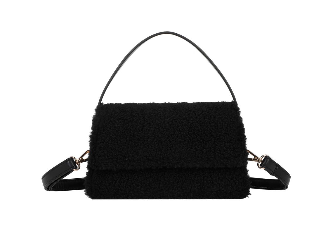 Bolso de mano de mujer Rosino Fluffy de felpa con cierre magnético, color negro, modelo GALLANTRY.