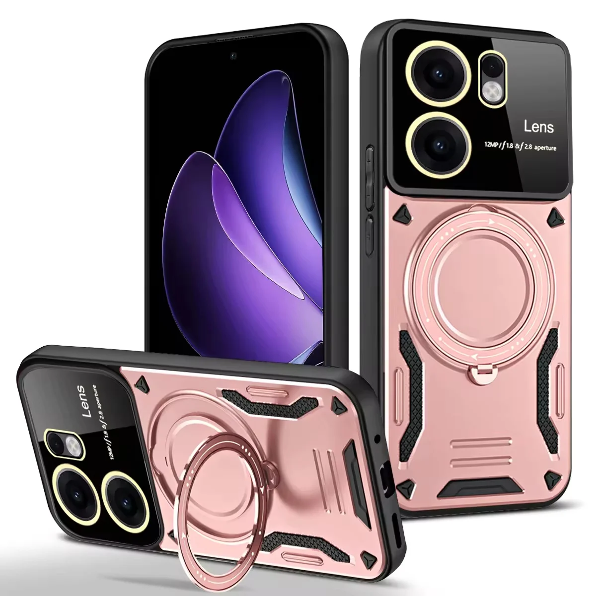 (rosa, Oppo A6 Pro) Funda Para Teléfono Con Soporte Magnético De Anillo De 360° Con Protección Para La Cámara Y Protección Contra Caídas.