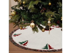 Falda Grande Para Árbol De Navidad De Lana Tejida En 3d De 122 Cm De Grosor Con Borla De Ganchillo Blanca Para Decoración.
