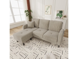 Sofá Esquinero 3 Plazas 166x118x77 Cm - Tela De Cordón, Modular, Patas De Plástico - Marrón Claro