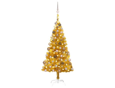 Árbol de Navidad preiluminado VIDAXL con luces y bolas dorado (120 cm)