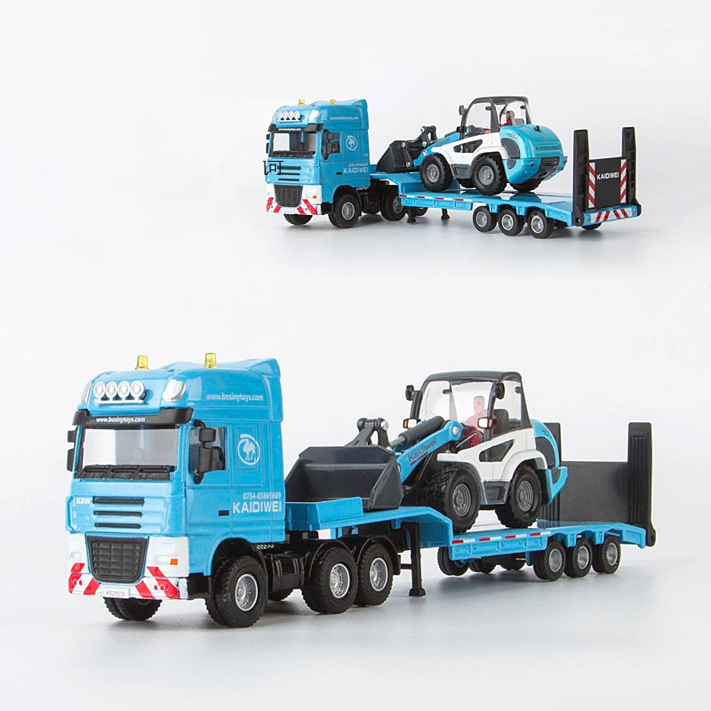 (carretilla Elevadora Azul) Modelo De Aleación A Escala 1:50 De Camión Con Remolque, Excavadora, Carretilla Elevadora Y Coche De Juguete.
