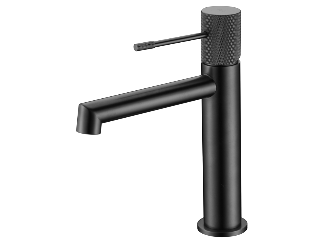 Grifo monomando para baño en latón con acabado negro plomo, cartucho cerámico Ø26 mm, altura 200 mm Imex