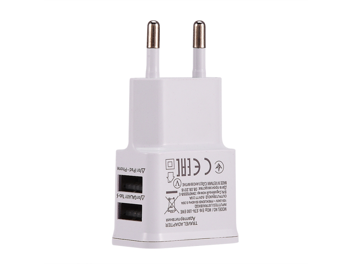 Cargador con enchufe europeo de 5 V y 2 A, carga rápida para teléfonos móviles, doble puerto USB (blanco) EOOCOO (dos puertos USB, carga rápida)