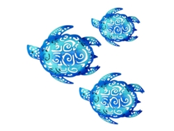 Juego de 3 adornos de pared de tortugas marinas de metal con temática playera.