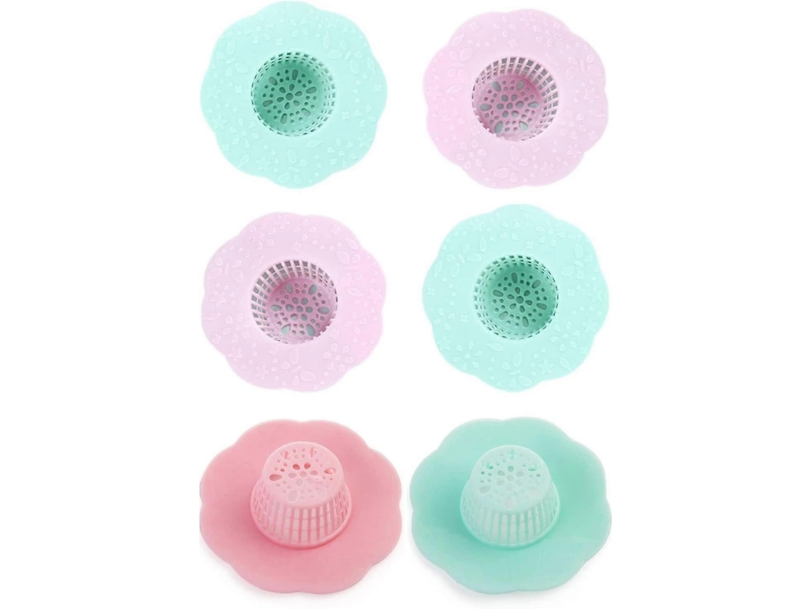 6 Coladores De Drenaje En Forma De Flor Protector De Drenaje Rosa Y Verde Silicona Para Cocina Bañera Ducha