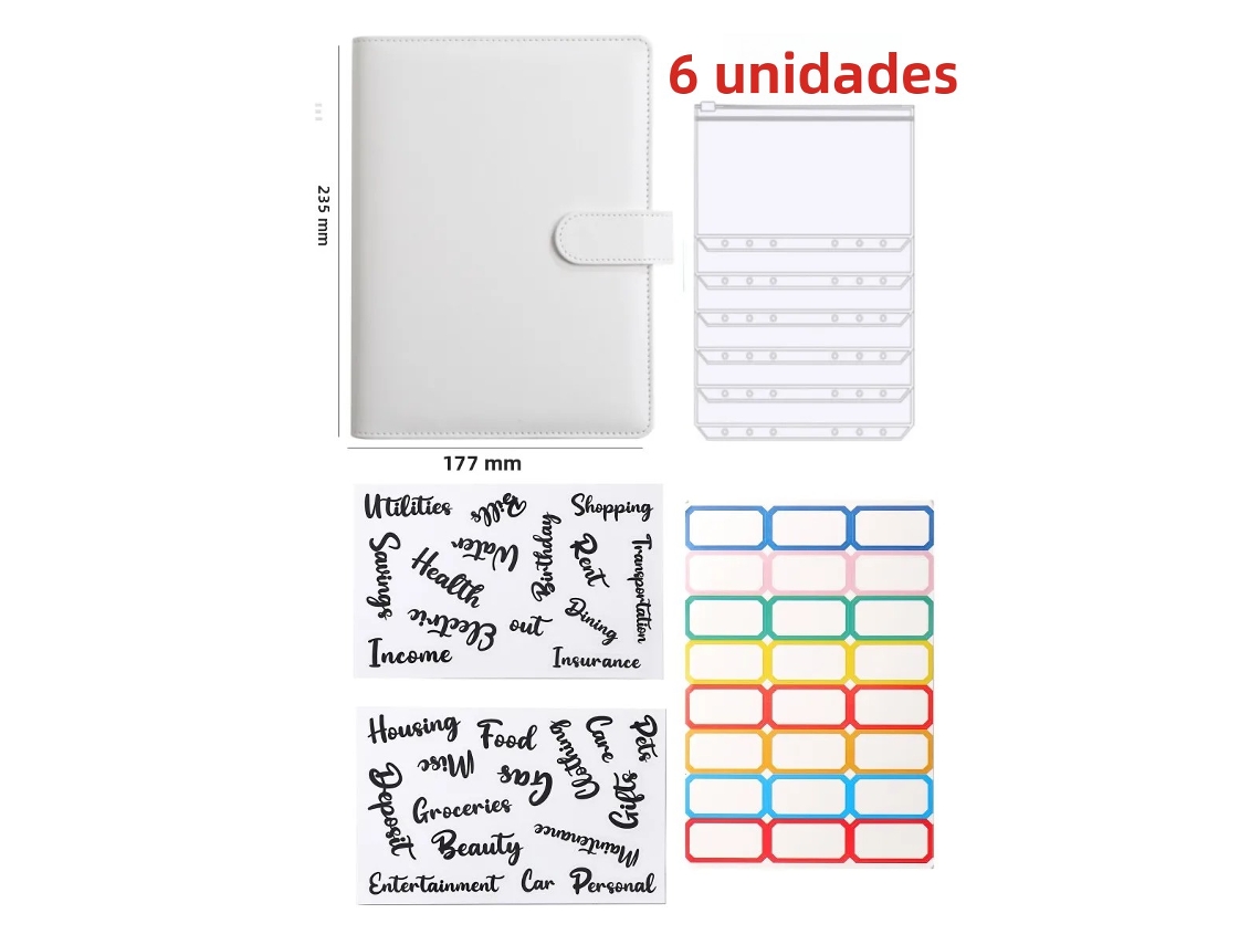 Carpeta MDUG A5 de hojas sueltas en piel sintética con ocho accesorios