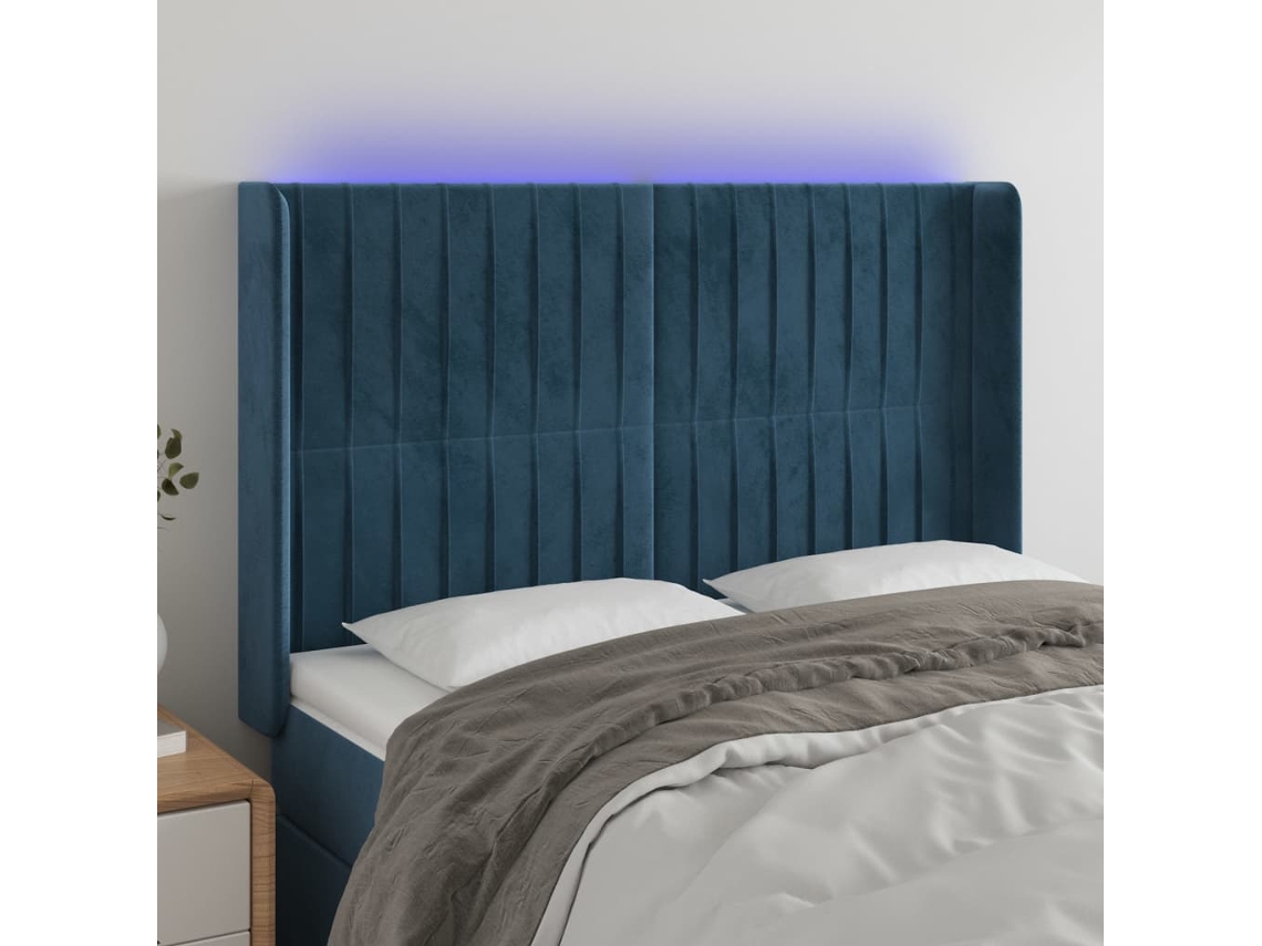 Cabecero Con Led De Terciopelo Azul Oscuro 147x16x118/128 Cm