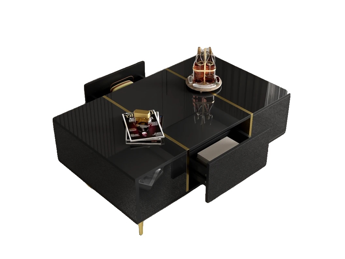 Mesa de centro, diseño moderno de alto brillo, práctico espacio debajo de la mesa, color negro.