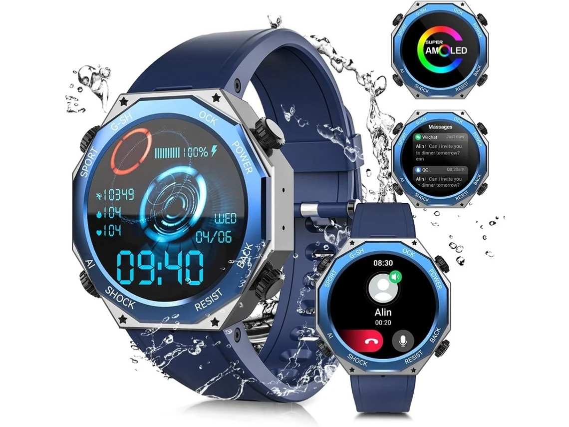 Reloj inteligente para hombre con pantalla AMOLED de 1,45", resistente al agua hasta 100 m y monitor de actividad física, con función de respuesta y llamadas, Yizhood