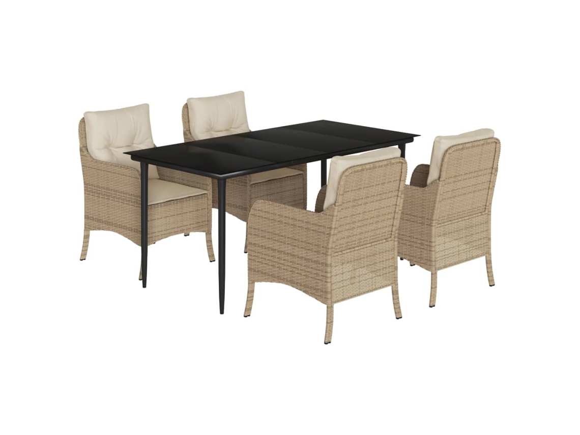 Conjunto 5 comedor de jardín VIDAXL con cojines ratán sintético beige