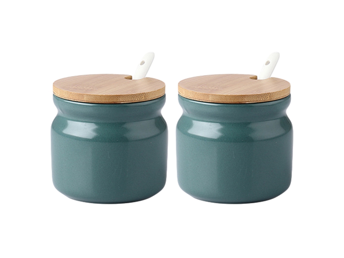 Tarros de Cerámica, Azucarero de Porcelana con Tapa de Madera y Cuchara, Estilo Retro 300ml, Ideal para Café, Cocina y Desayuno en Casa, Ve