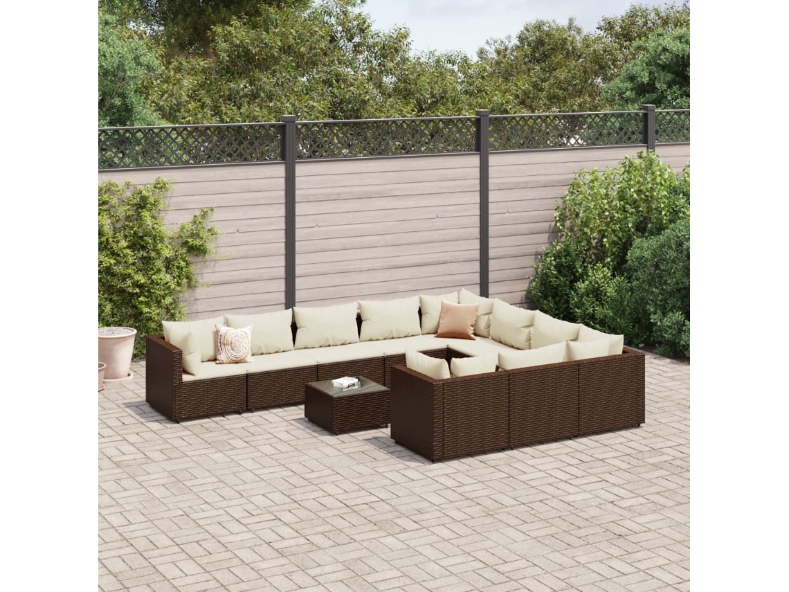 Conjunto de sofá de jardín de 11 piezas con cojines de mimbre marrón de DKD Home Decor