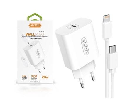 Cargador ACCETEL iPhone 13 Mini (Lightning - Blanco)