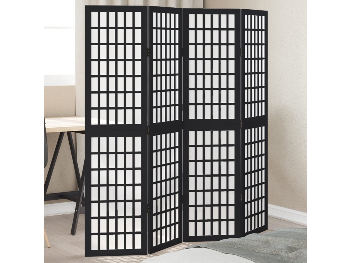 Biombo | Biombo de 4 paneles en madera maciza de paulownia negra Wsd998979 Lovely Home