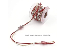 1 Rollo De 3 Hebras De Cinta De Perlas Artificiales Rojas Para Decoración De Árboles De Navidad Diy