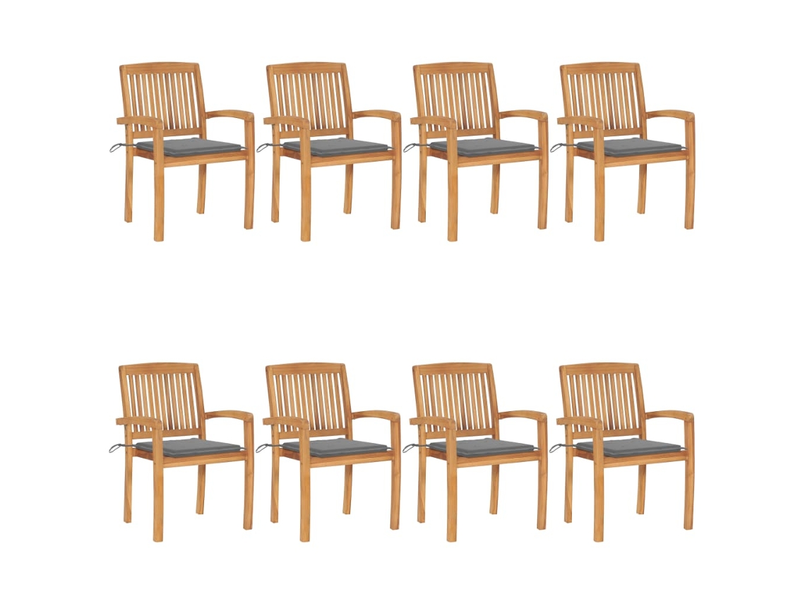 Sillas de jardín apilables DKD Home Decor de 8 piezas con cojines de teca maciza