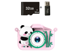 Siurn Cámara Infantil Doble Cámara Panda-hd Rosa Rojo Lector De Tarjetas 32g