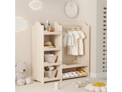 Armario Infantil Con Barra Para Colgar Ropa, 4 Estantes, Madera Natural, 110x39x110cm