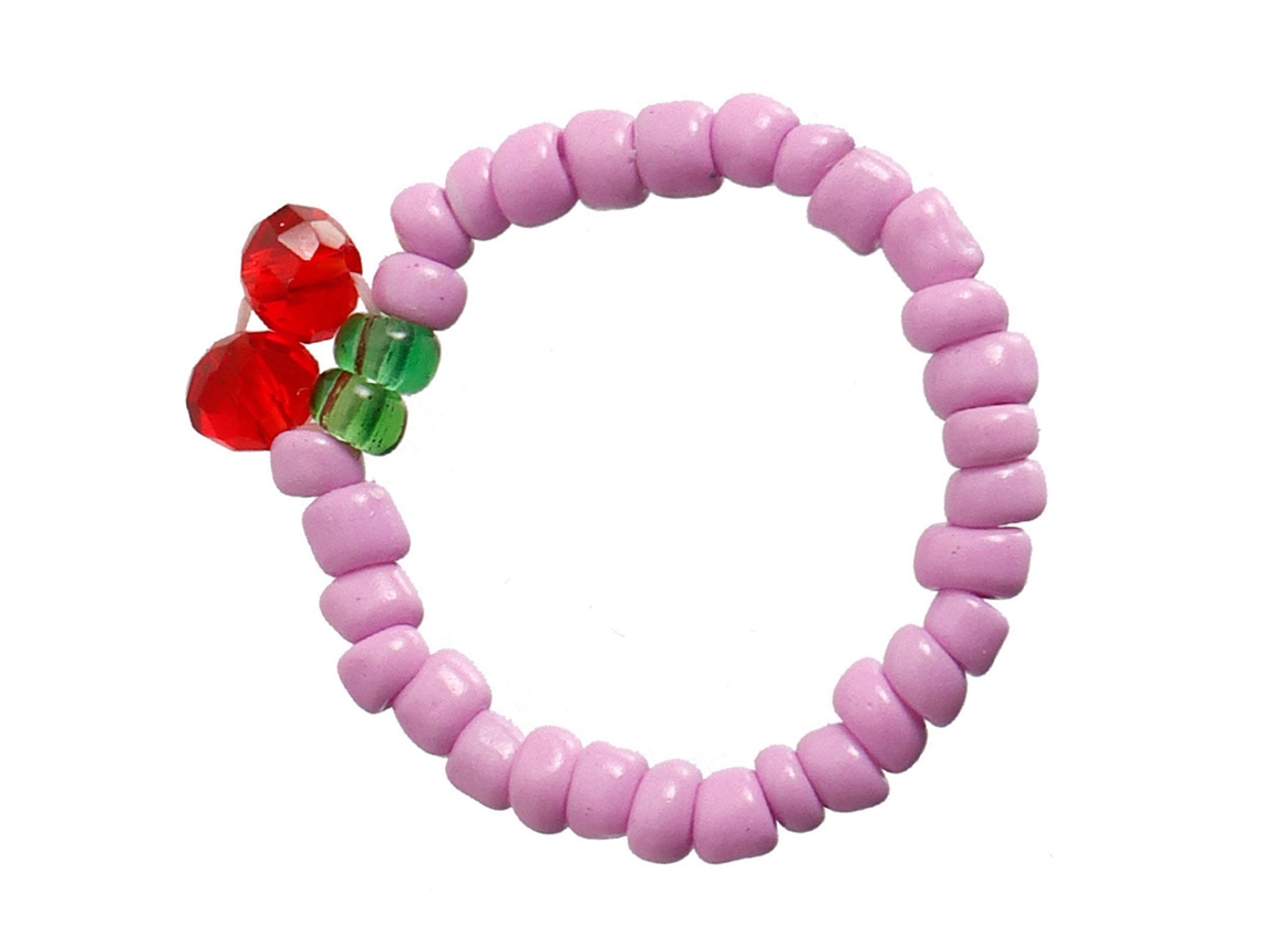 Anillo Elástico Hecho A Mano Con Cuentas De Arroz Y Cerezas Para Mujer, Precioso, Talla Única, Violeta.