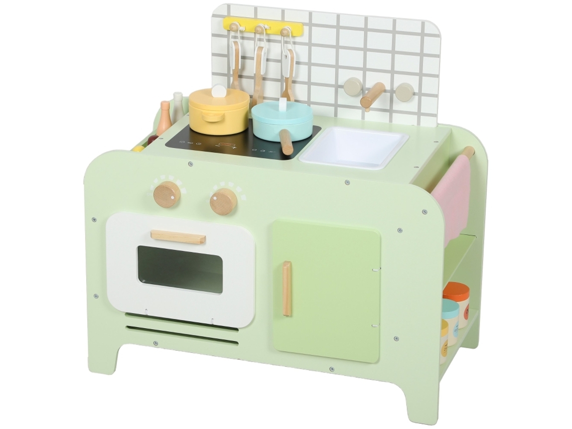 Cocina De Mdf Con 15 Accesorios, Armarios De 40 Cm, 3 Años De Garantía, Color Verde.