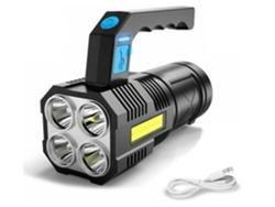 Linterna LED Antorcha Recargable COB Foco Linterna Luz de trabajo Reflector de mano Impermeable, Negro YIZHOOD