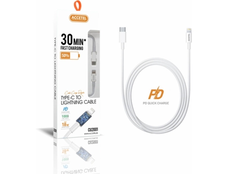 Cable para iPhone 12 Pro Max ACCETEL CU-2001 (Lightning - 1 m - Blanco)