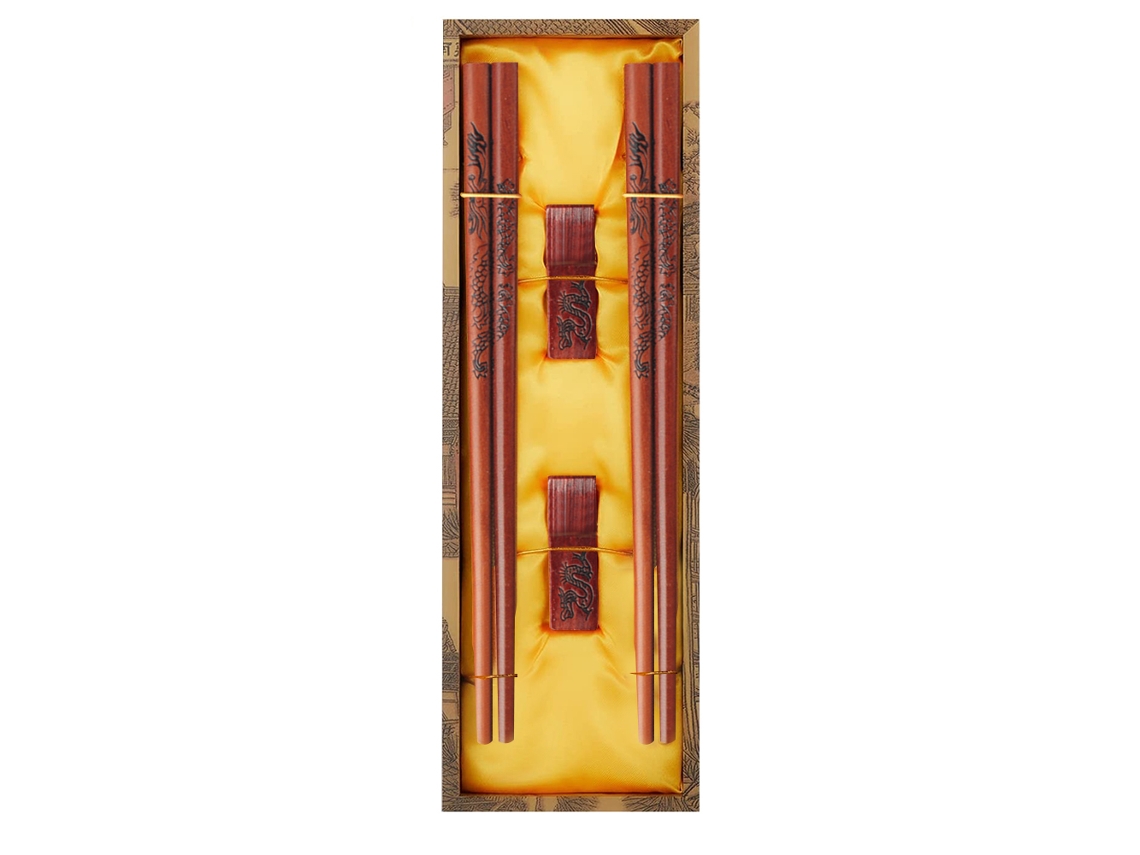 MEOIRUERY 2 Pares de Palillos Reutilizables con Dragón y Fénix, con Soporte y Bolsa de Transporte, Juego Tradicional Chino Estiloso