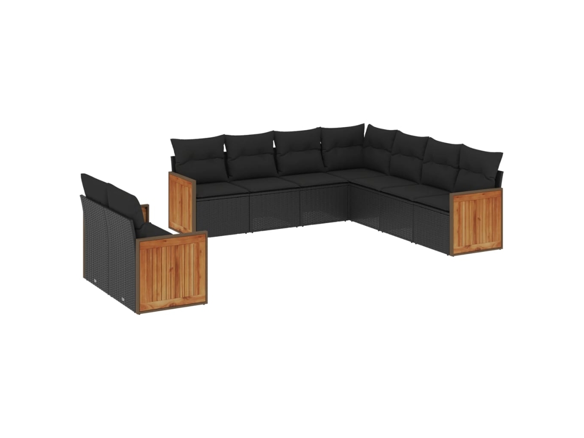Conjunto 9 de sofás de jardín VIDAXL y cojines ratán sintético negro