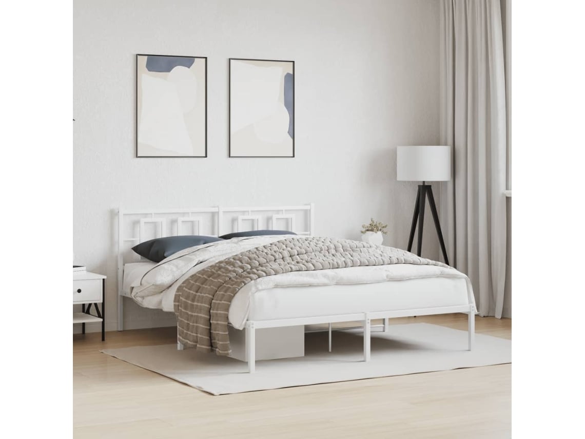 Estructura Cama Sin Colchón Con Cabecero Metal Blanco 150x200cm
