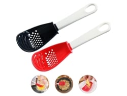 Cuchara de cocina multifuncional, utensilio de cocina, colador, rallador, molinillo, no tóxico, resistente al calor, negro y rojo.