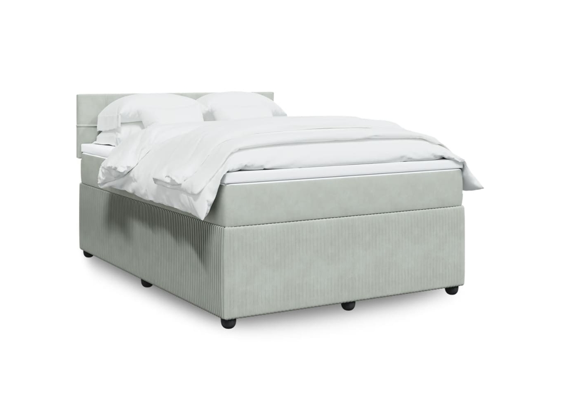 Cama Box Spring Con Colchón Terciopelo Gris Claro 160x200 Cm