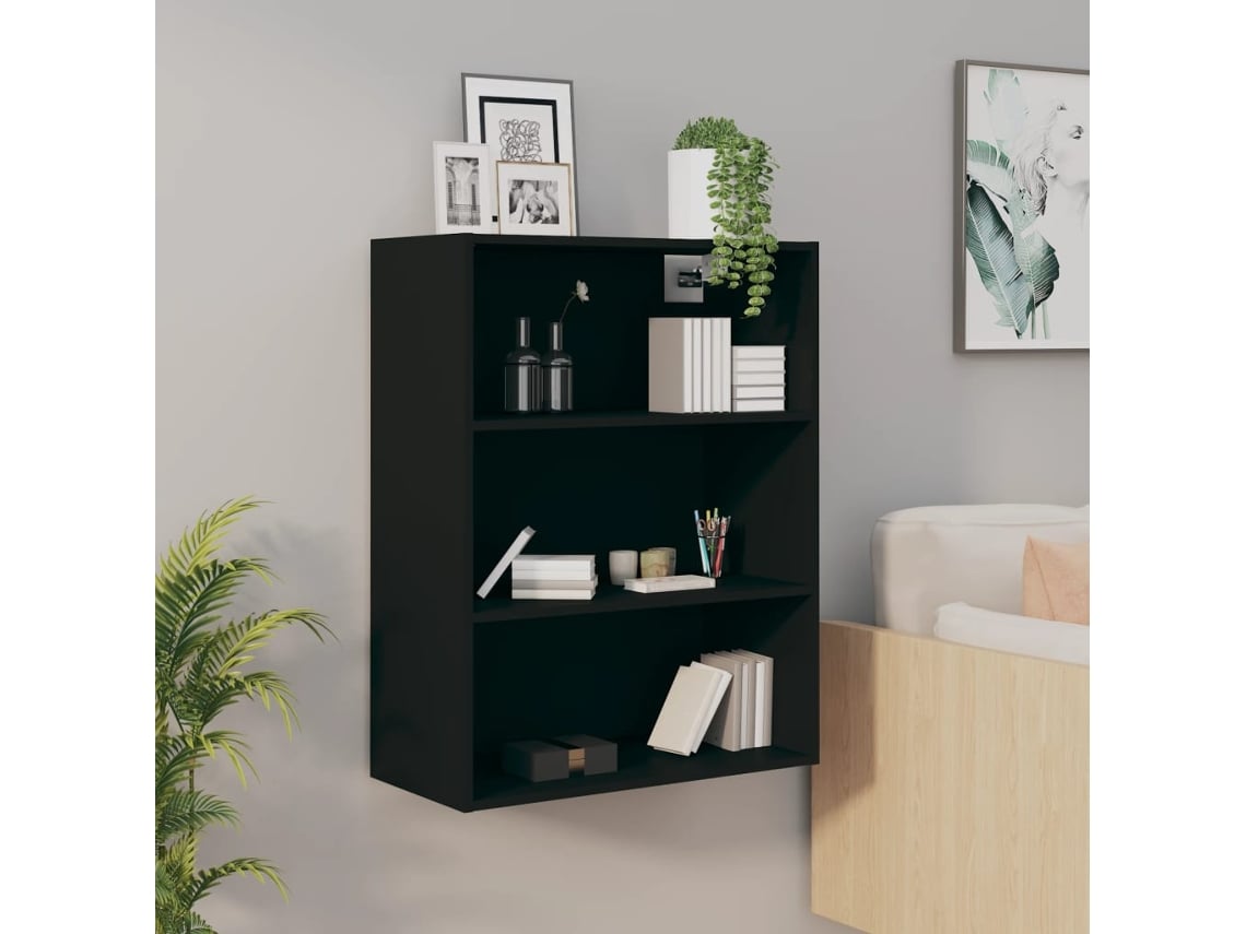 Armario Colgante De Pared Negro 69,5x32,5x90 Cm
