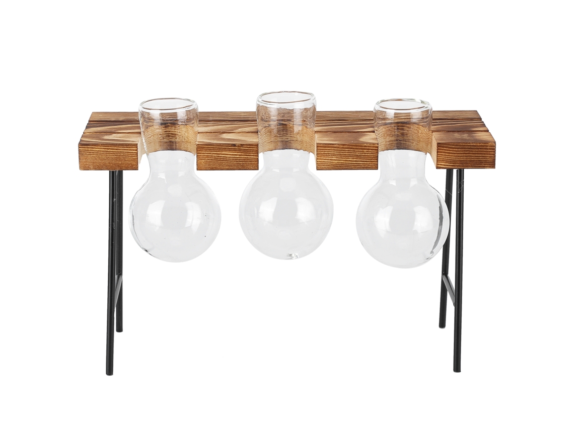 Jarrón De Cristal Con Soporte De Madera Para Plantas Hidropónicas, Taller De Jardinería De Escritorio, 3 Botellas
